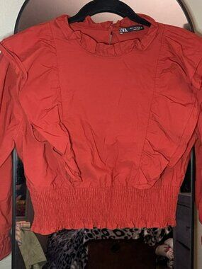 Zara Vibrant Red Ruffle Blouse